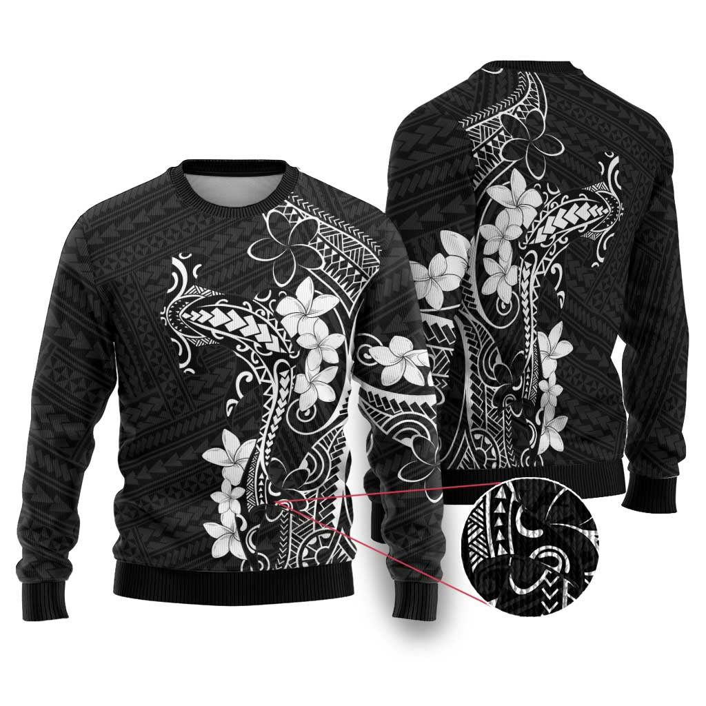 Black Hawaii Ugly Christmas Sweater Hammerhead Shark Tattoo Curve Polynesian - Polynesian Pride