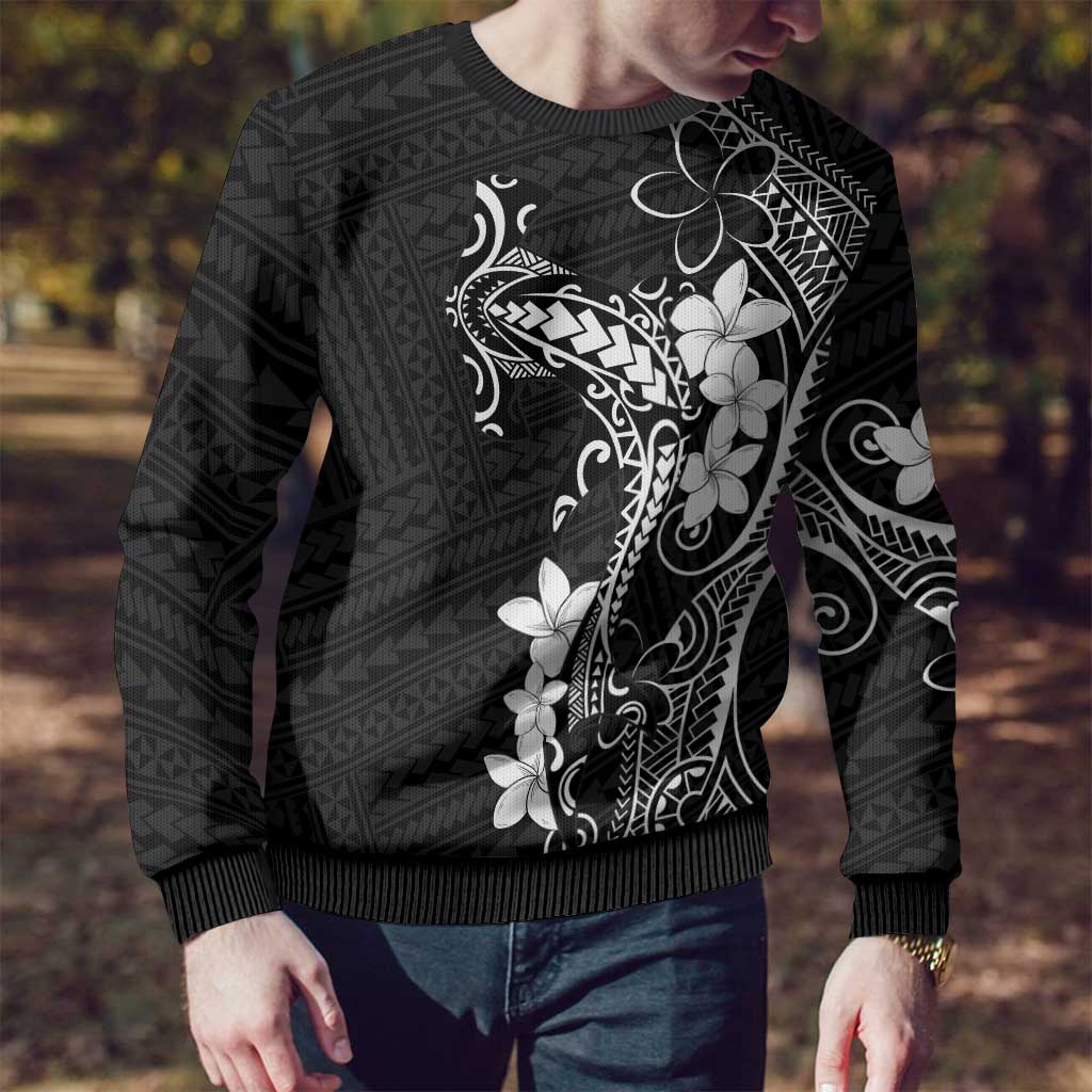 Black Hawaii Ugly Christmas Sweater Hammerhead Shark Tattoo Curve Polynesian - Polynesian Pride