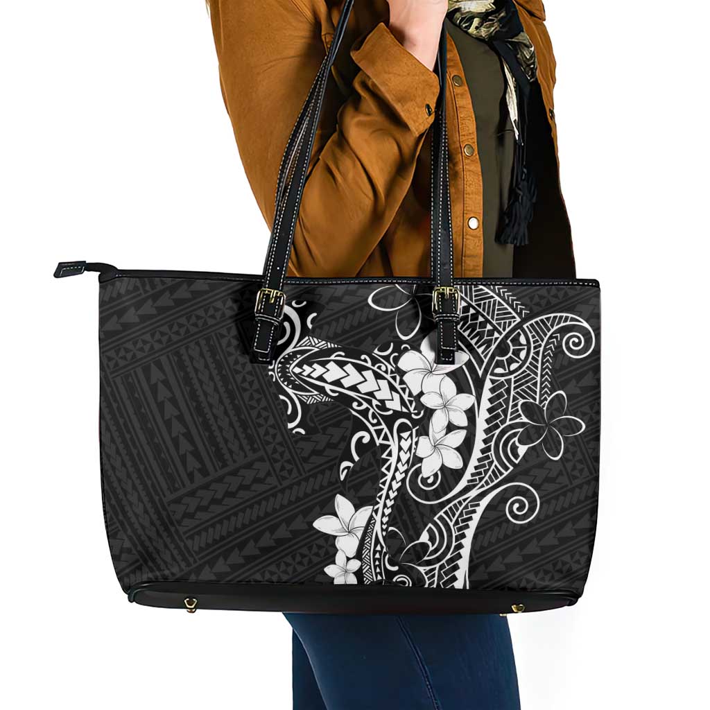 Black Hawaii Leather Tote Bag Hammerhead Shark Tattoo Curve Polynesian - Polynesian Pride