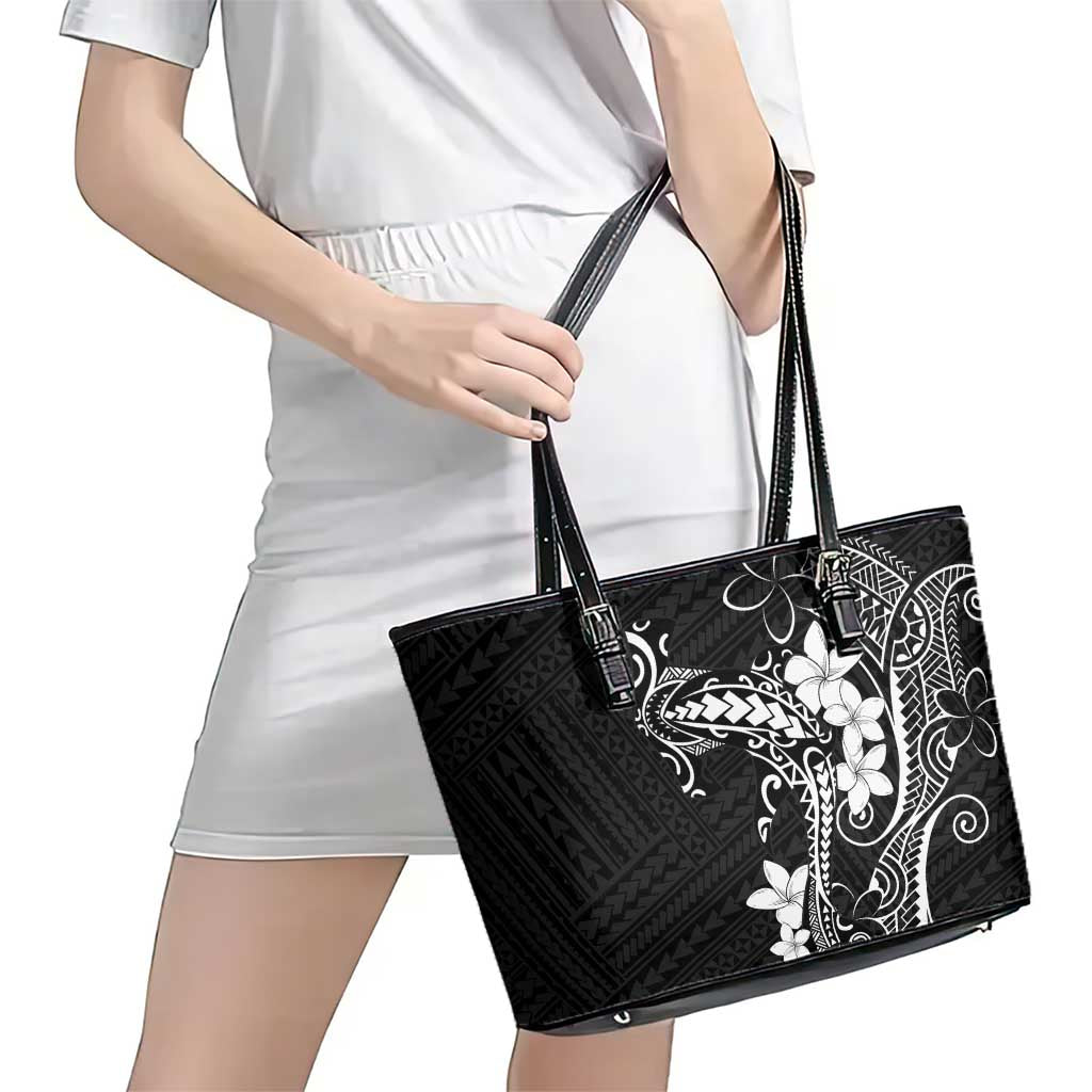Black Hawaii Leather Tote Bag Hammerhead Shark Tattoo Curve Polynesian - Polynesian Pride
