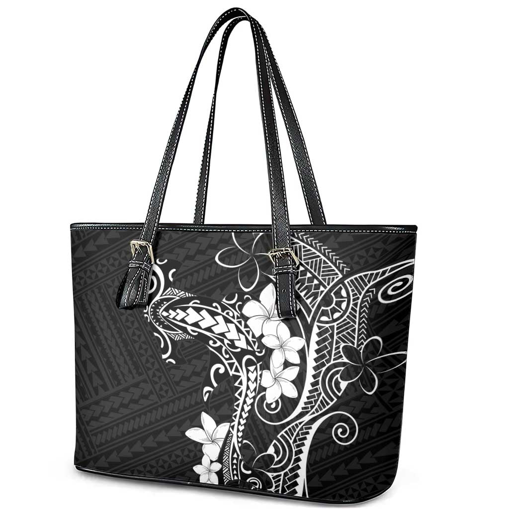 Black Hawaii Leather Tote Bag Hammerhead Shark Tattoo Curve Polynesian - Polynesian Pride