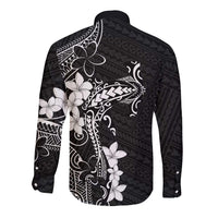 Black Hawaii Long Sleeve Button Shirt Hammerhead Shark Tattoo Curve Polynesian - Polynesian Pride