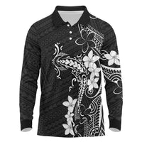 Black Hawaii Long Sleeve Polo Shirt Hammerhead Shark Tattoo Curve Polynesian - Polynesian Pride