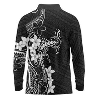 Black Hawaii Long Sleeve Polo Shirt Hammerhead Shark Tattoo Curve Polynesian - Polynesian Pride