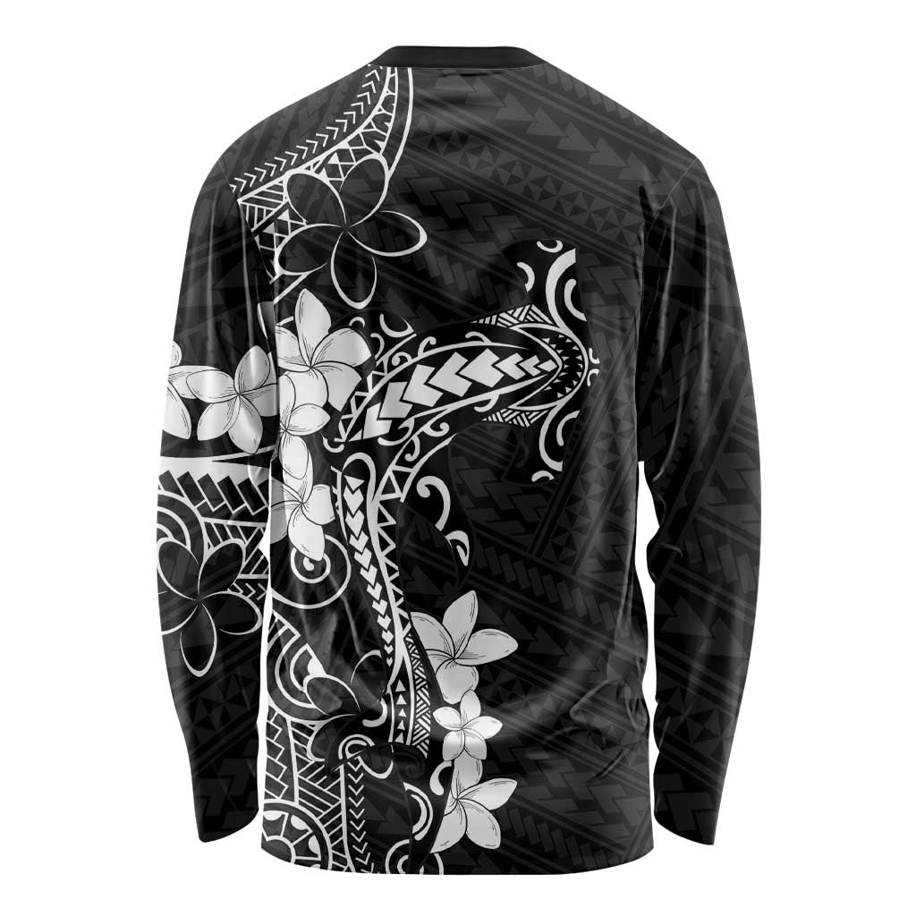 Black Hawaii Long Sleeve Shirt Hammerhead Shark Tattoo Curve Polynesian - Polynesian Pride