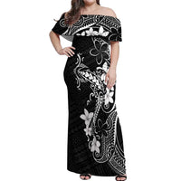 Black Hawaii Off Shoulder Maxi Dress Hammerhead Shark Tattoo Curve Polynesian - Polynesian Pride