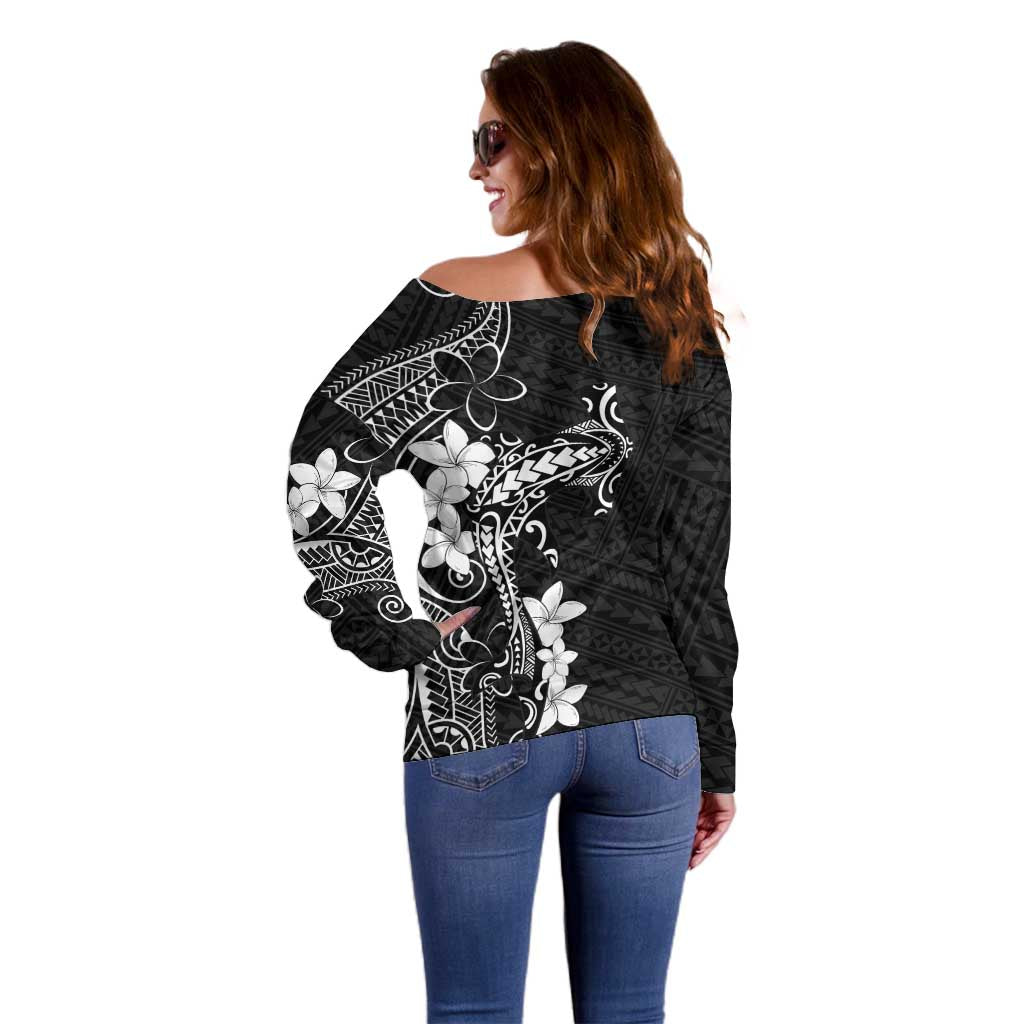 Black Hawaii Off Shoulder Sweater Hammerhead Shark Tattoo Curve Polynesian - Polynesian Pride