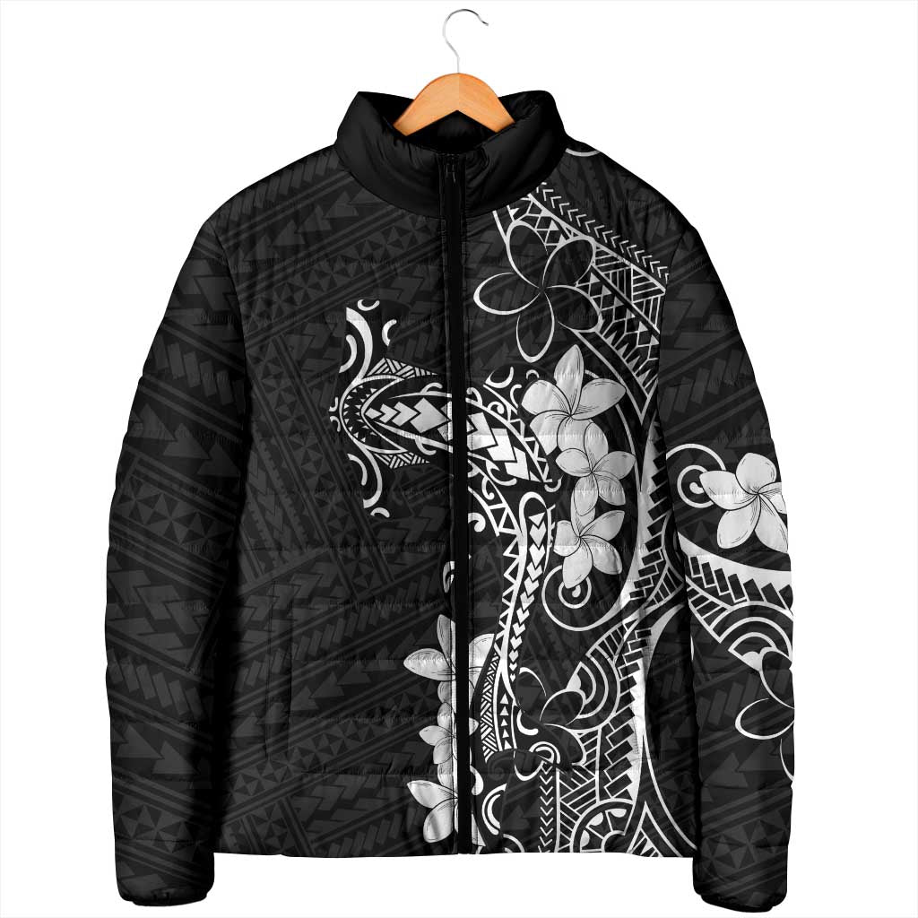 Black Hawaii Padded Jacket Hammerhead Shark Tattoo Curve Polynesian - Polynesian Pride
