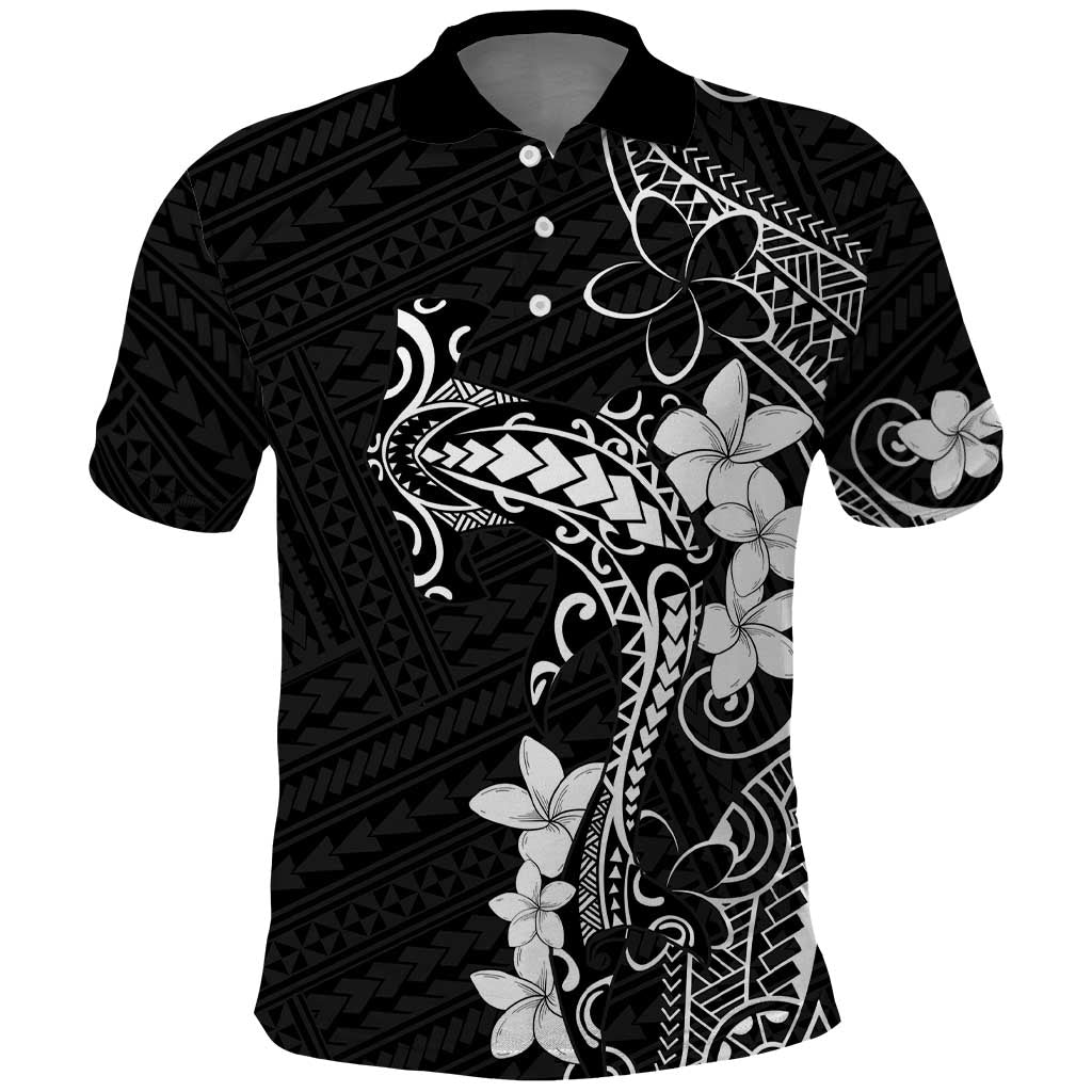 Black Hawaii Polo Shirt Hammerhead Shark Tattoo Curve Polynesian - Polynesian Pride
