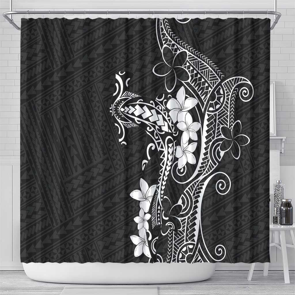 Black Hawaii Shower Curtain Hammerhead Shark Tattoo Curve Polynesian - Polynesian Pride