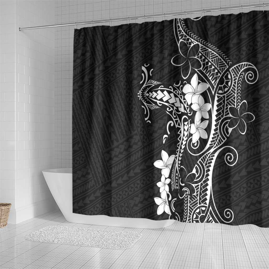 Black Hawaii Shower Curtain Hammerhead Shark Tattoo Curve Polynesian - Polynesian Pride