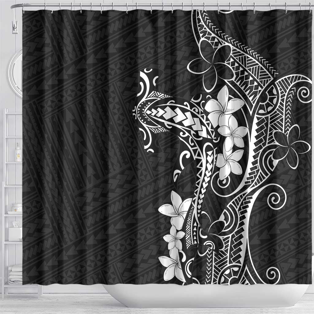 Black Hawaii Shower Curtain Hammerhead Shark Tattoo Curve Polynesian - Polynesian Pride