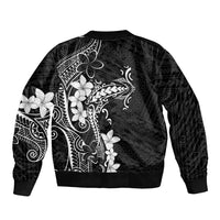 Black Hawaii Sleeve Zip Bomber Jacket Hammerhead Shark Tattoo Curve Polynesian - Polynesian Pride