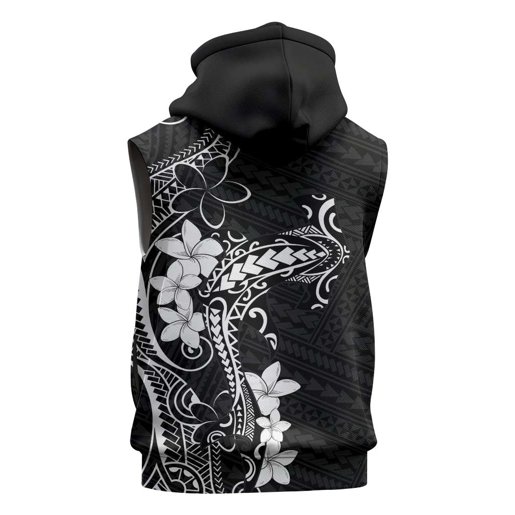 Black Hawaii Sleeveless Hoodie Hammerhead Shark Tattoo Curve Polynesian - Polynesian Pride