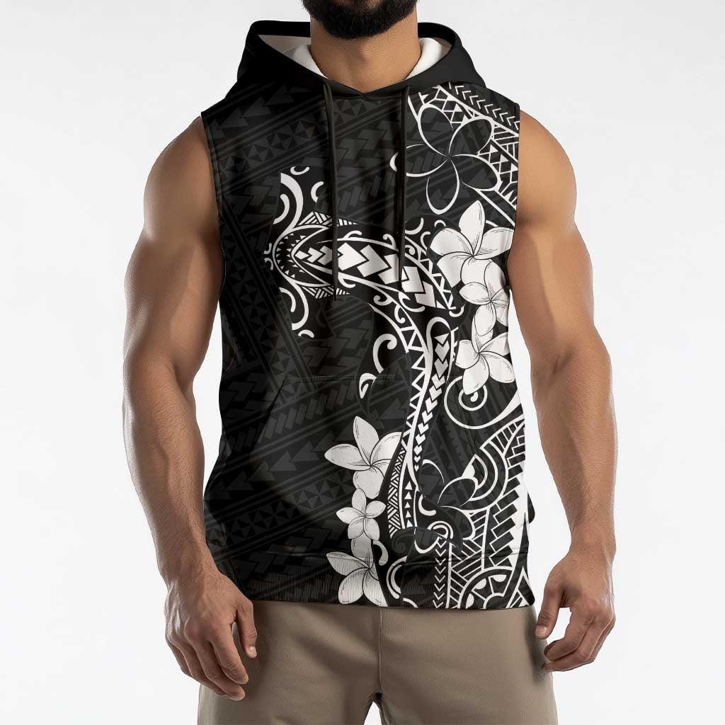 Black Hawaii Sleeveless Hoodie Hammerhead Shark Tattoo Curve Polynesian - Polynesian Pride