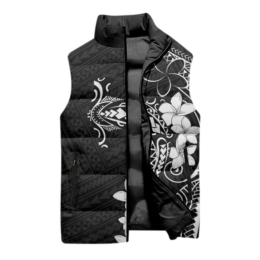 Black Hawaii Sleeveless Puffer Jacket Hammerhead Shark Tattoo Curve Polynesian - Polynesian Pride