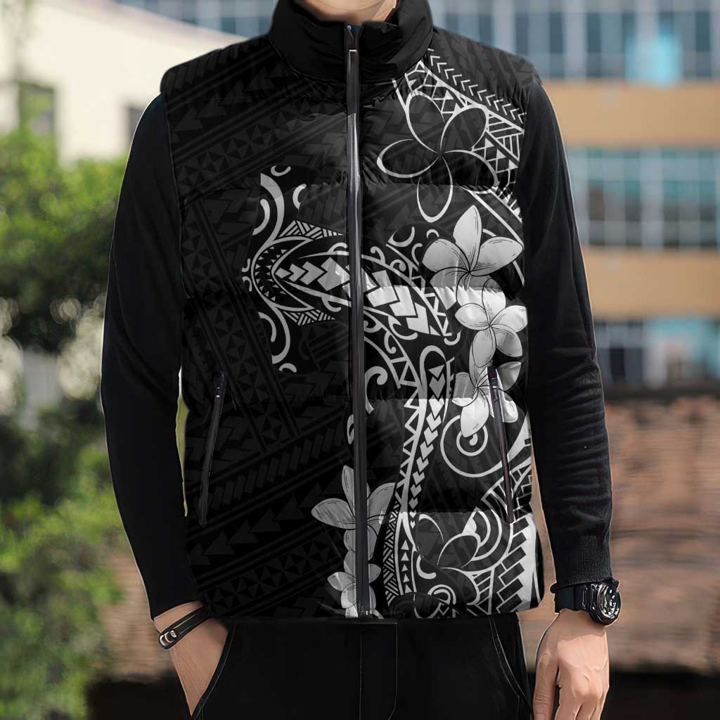 Black Hawaii Sleeveless Puffer Jacket Hammerhead Shark Tattoo Curve Polynesian - Polynesian Pride