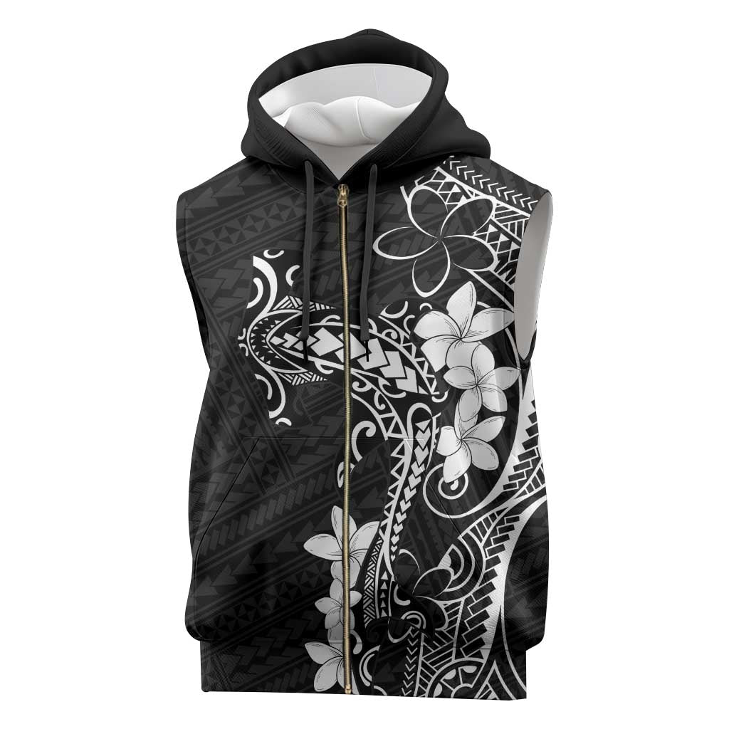 Black Hawaii Sleeveless Zip Hoodie Hammerhead Shark Tattoo Curve Polynesian - Polynesian Pride