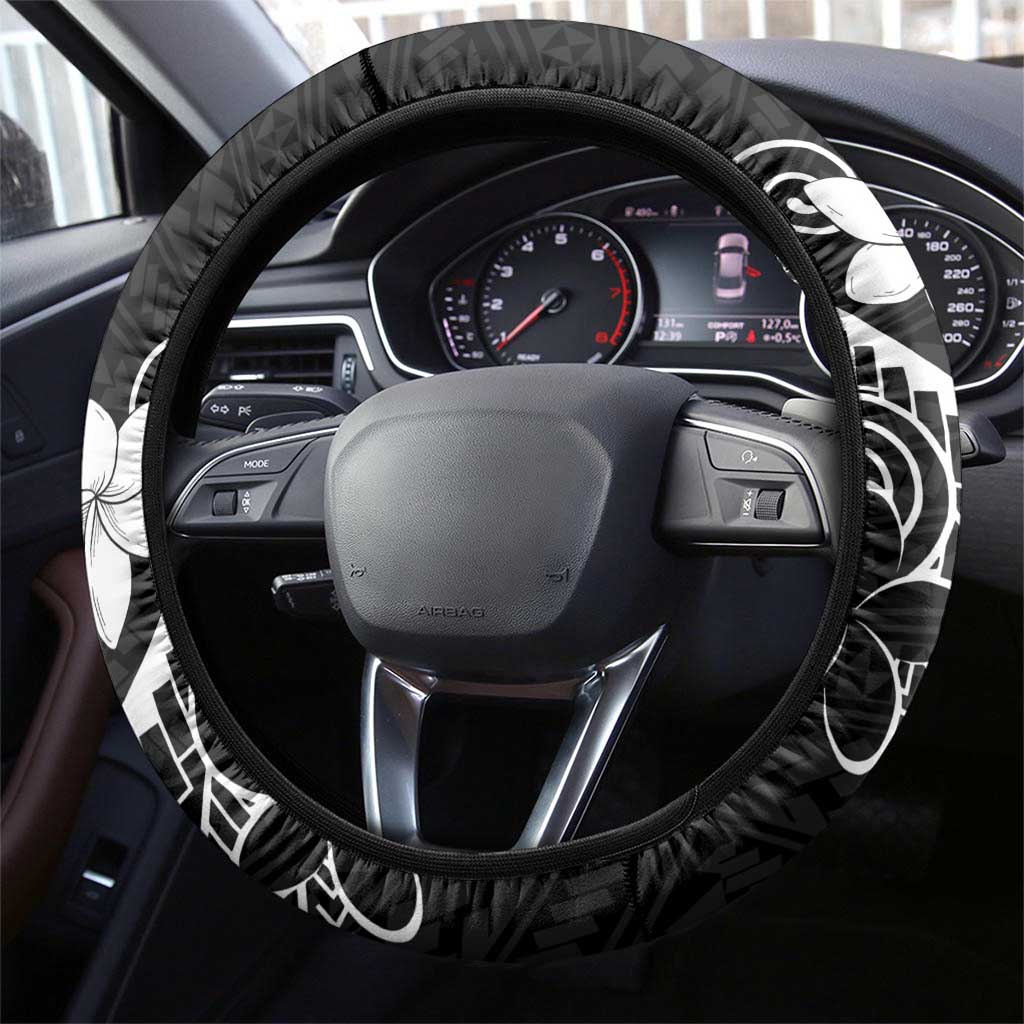 Black Hawaii Steering Wheel Cover Hammerhead Shark Tattoo Curve Polynesian - Polynesian Pride