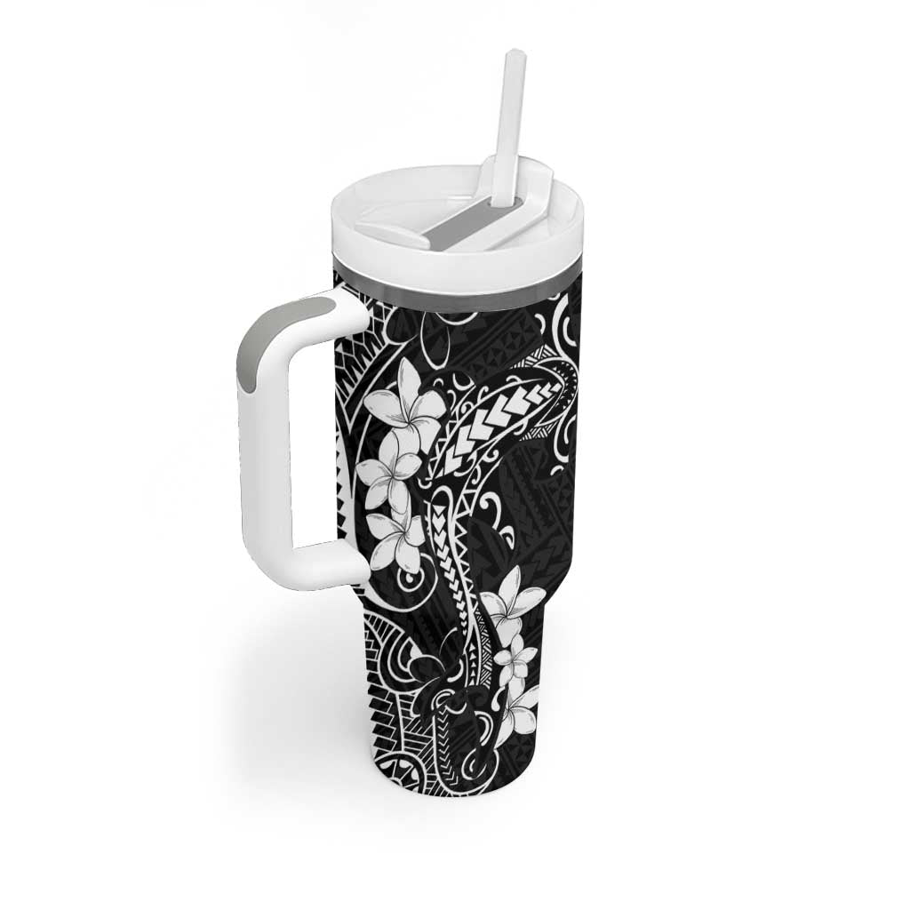 Black Hawaii Tumbler With Handle Hammerhead Shark Tattoo Curve Polynesian - Polynesian Pride