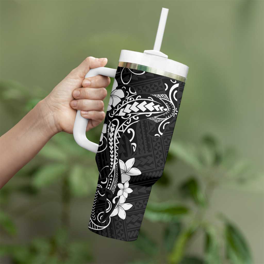 Black Hawaii Tumbler With Handle Hammerhead Shark Tattoo Curve Polynesian - Polynesian Pride