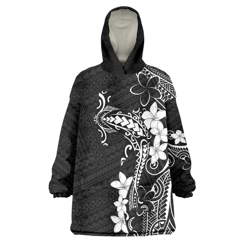 Black Hawaii Wearable Blanket Hoodie Hammerhead Shark Tattoo Curve Polynesian - Polynesian Pride