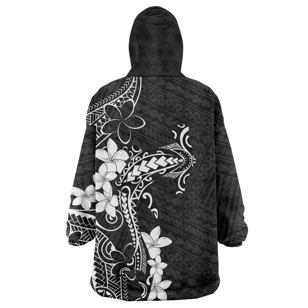 Black Hawaii Wearable Blanket Hoodie Hammerhead Shark Tattoo Curve Polynesian - Polynesian Pride