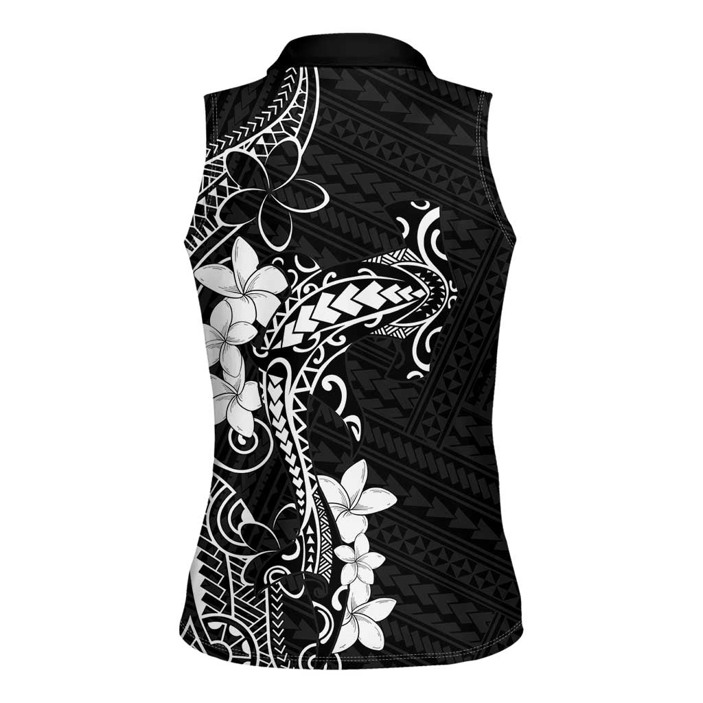 Black Hawaii Women Sleeveless Polo Shirt Hammerhead Shark Tattoo Curve Polynesian - Polynesian Pride