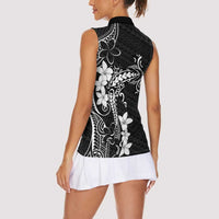 Black Hawaii Women Sleeveless Polo Shirt Hammerhead Shark Tattoo Curve Polynesian - Polynesian Pride