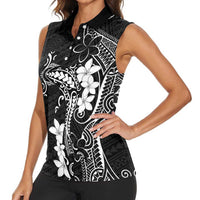 Black Hawaii Women Sleeveless Polo Shirt Hammerhead Shark Tattoo Curve Polynesian - Polynesian Pride