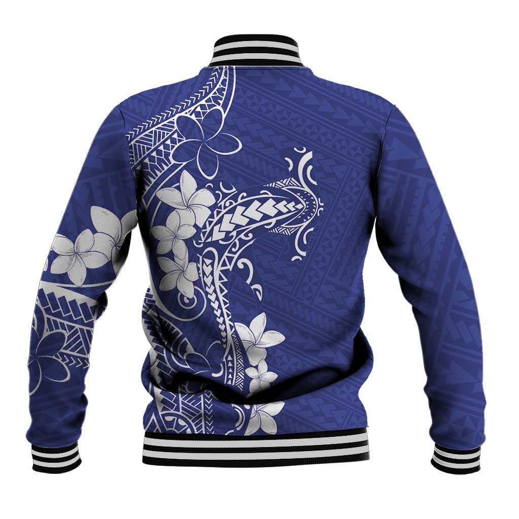 Blue Hawaii Baseball Jacket Hammerhead Shark Tattoo Curve Polynesian - Polynesian Pride