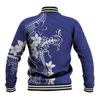 Blue Hawaii Baseball Jacket Hammerhead Shark Tattoo Curve Polynesian - Polynesian Pride