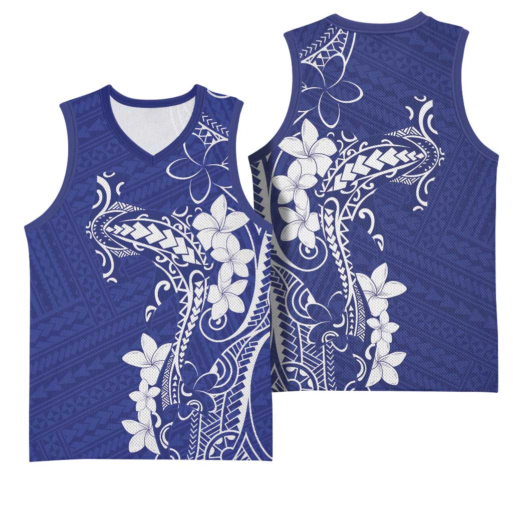 Blue Hawaii Basketball Jersey Hammerhead Shark Tattoo Curve Polynesian - Polynesian Pride