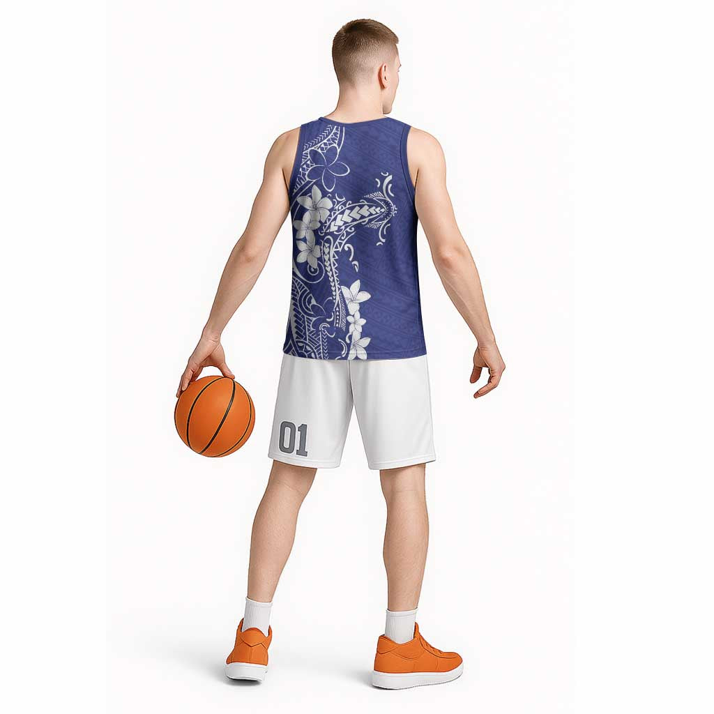 Blue Hawaii Basketball Jersey Hammerhead Shark Tattoo Curve Polynesian - Polynesian Pride