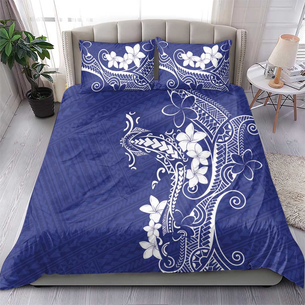Blue Hawaii Bedding Set Hammerhead Shark Tattoo Curve Polynesian - Polynesian Pride