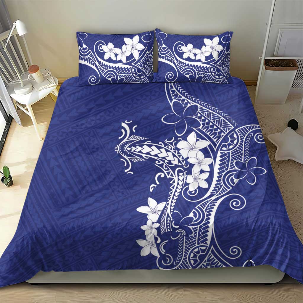 Blue Hawaii Bedding Set Hammerhead Shark Tattoo Curve Polynesian - Polynesian Pride