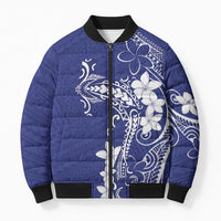 Blue Hawaii Bomber Puffer Jacket Hammerhead Shark Tattoo Curve Polynesian - Polynesian Pride