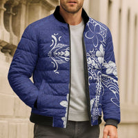 Blue Hawaii Bomber Puffer Jacket Hammerhead Shark Tattoo Curve Polynesian - Polynesian Pride