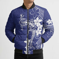 Blue Hawaii Bomber Puffer Jacket Hammerhead Shark Tattoo Curve Polynesian - Polynesian Pride