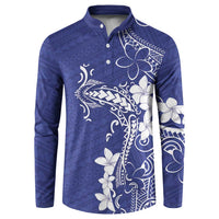 Blue Hawaii Button Sweatshirt Hammerhead Shark Tattoo Curve Polynesian - Polynesian Pride