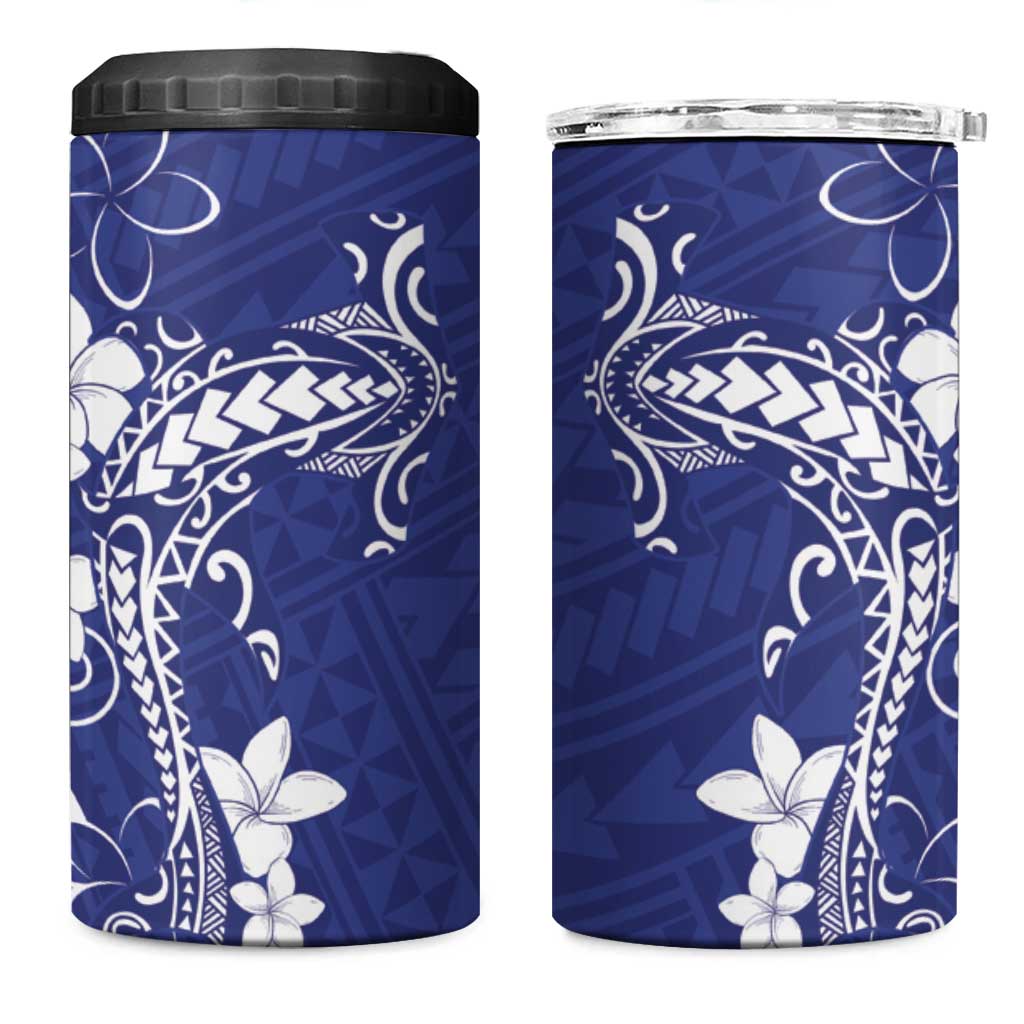 Blue Hawaii 4 in 1 Can Cooler Tumbler Hammerhead Shark Tattoo Curve Polynesian - Polynesian Pride