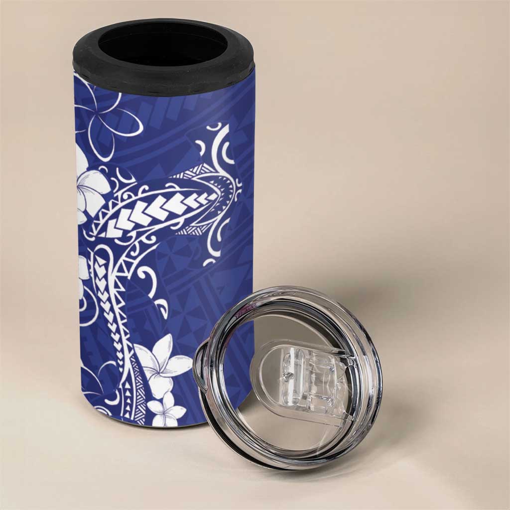 Blue Hawaii 4 in 1 Can Cooler Tumbler Hammerhead Shark Tattoo Curve Polynesian - Polynesian Pride