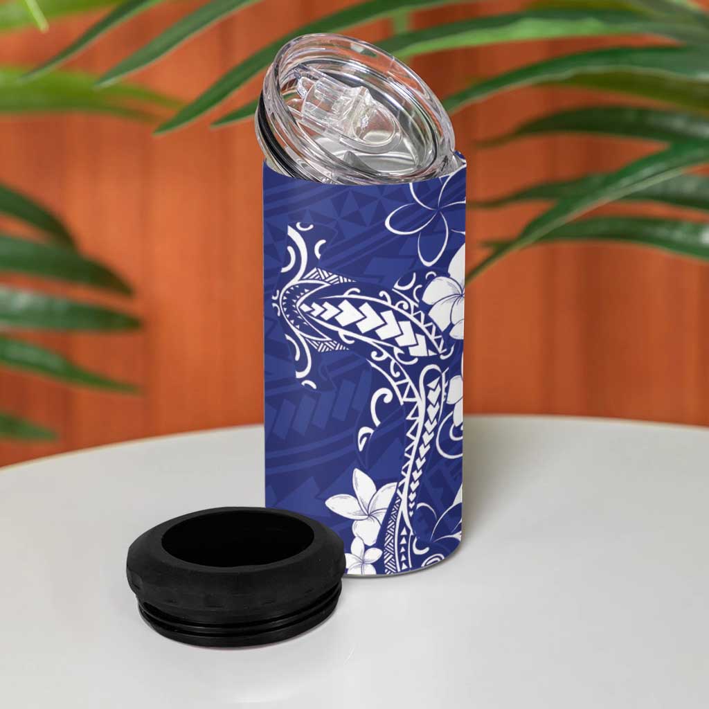 Blue Hawaii 4 in 1 Can Cooler Tumbler Hammerhead Shark Tattoo Curve Polynesian - Polynesian Pride