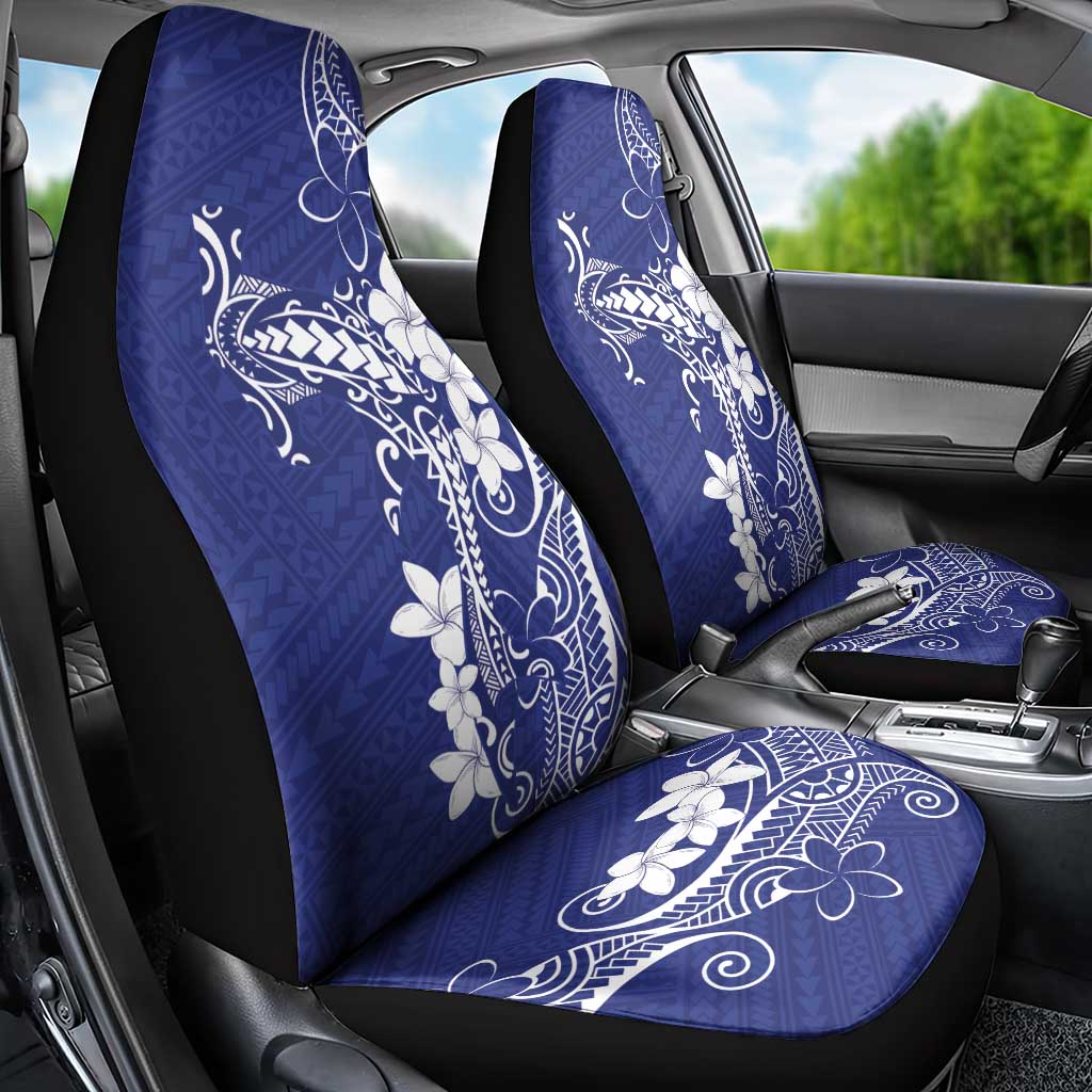 Blue Hawaii Car Seat Cover Hammerhead Shark Tattoo Curve Polynesian - Polynesian Pride
