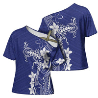 Blue Hawaii Cross Shoulder Shirt Hammerhead Shark Tattoo Curve Polynesian - Polynesian Pride