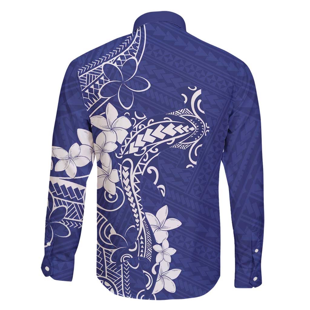 Blue Hawaii Family Matching Long Sleeve Bodycon Dress and Hawaiian Shirt Hammerhead Shark Tattoo Curve Polynesian - Polynesian Pride