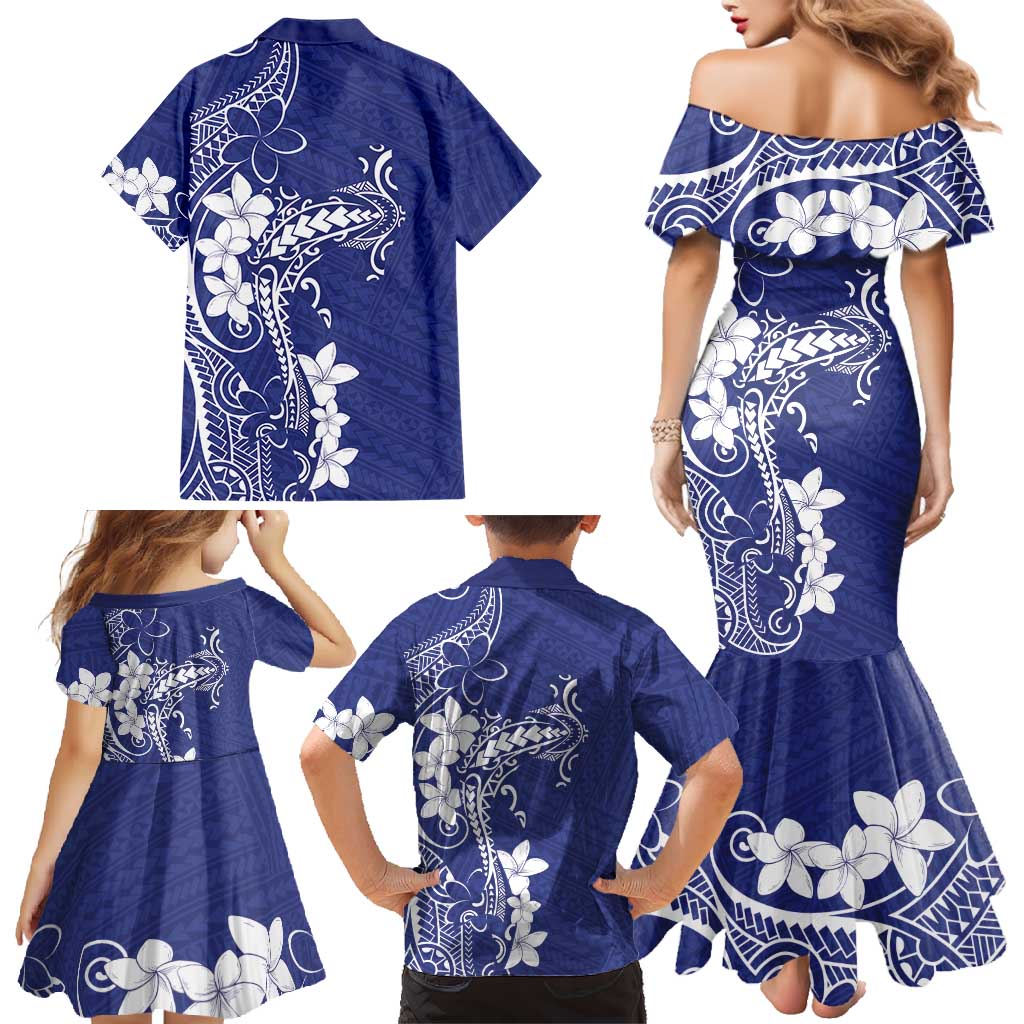 Blue Hawaii Family Matching Mermaid Dress and Hawaiian Shirt Hammerhead Shark Tattoo Curve Polynesian - Polynesian Pride