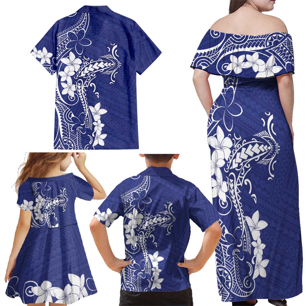 Blue Hawaii Family Matching Off Shoulder Maxi Dress and Hawaiian Shirt Hammerhead Shark Tattoo Curve Polynesian - Polynesian Pride