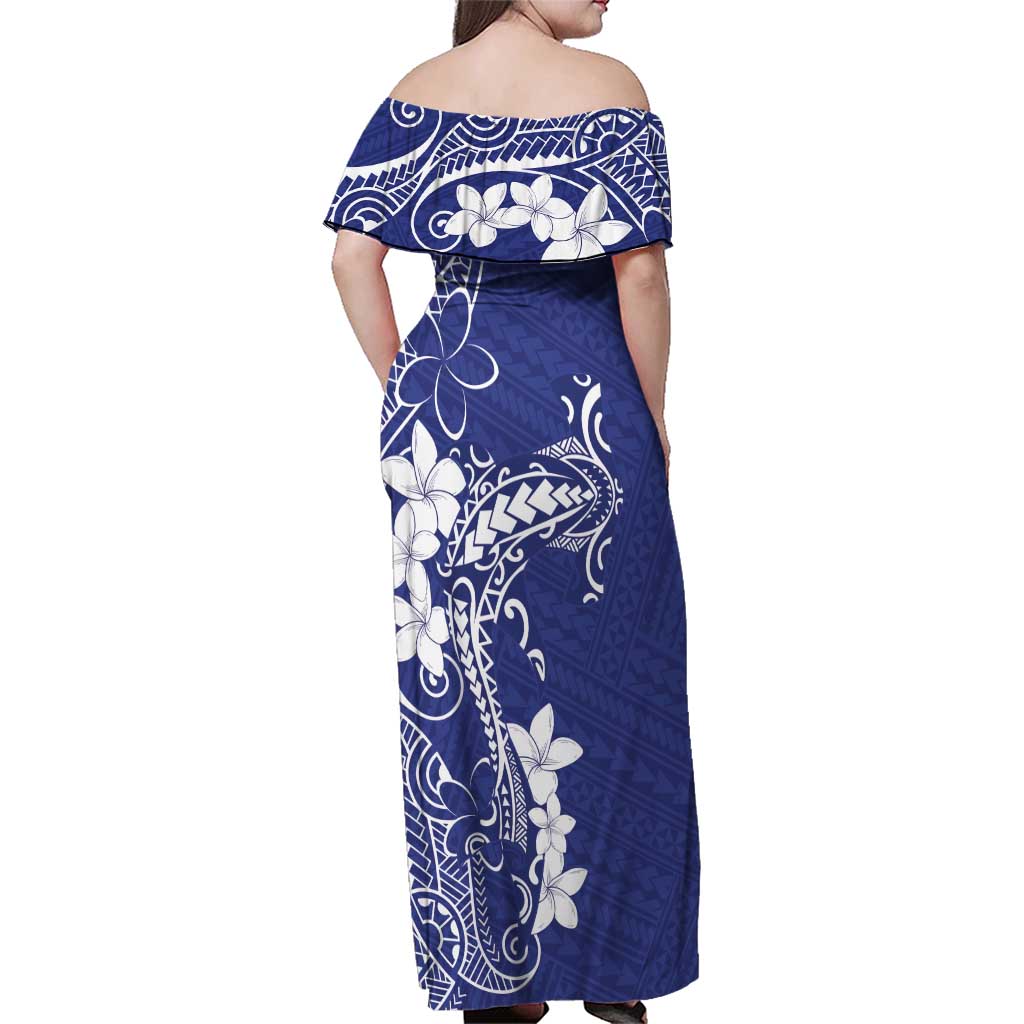 Blue Hawaii Family Matching Off Shoulder Maxi Dress and Hawaiian Shirt Hammerhead Shark Tattoo Curve Polynesian - Polynesian Pride