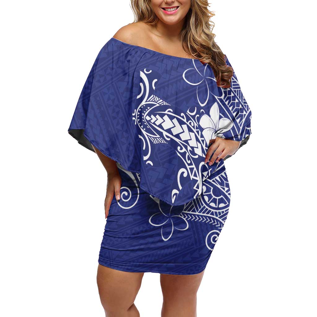 Blue Hawaii Family Matching Off Shoulder Short Dress and Hawaiian Shirt Hammerhead Shark Tattoo Curve Polynesian - Polynesian Pride